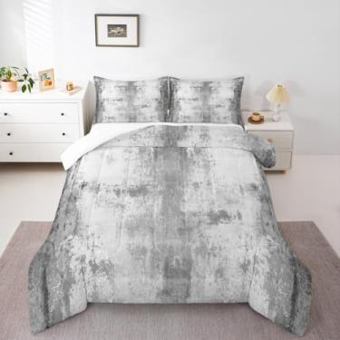 Imagem de Erosebridal Conjunto de cama king size com desenho gradiente para crianças, meninos, homens, pintura a óleo, abstrata, decoração de quarto retrô, cinza e branco, conjunto de edredom luxuoso e