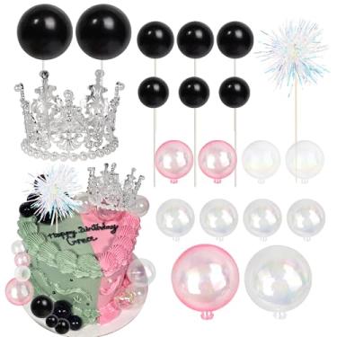 Imagem de Rsstarxi Pacote com 18 decorações de bolo de princesa bruxa, coroa de prata, escolha de bolo mágico, balões pretos e rosa, decorações de bolo para bruxo, Halloween, chá de bebê, festa de aniversário