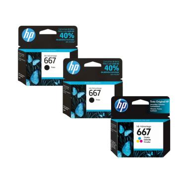 Imagem de Kit 2 Cartucho HP 667 Preto 3YM79AB + 1 Cartucho HP 667 Colorido 3YM78AB - Originais