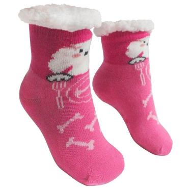 Imagem de Meia Infantil Peluciada Antiderrapante Rosa Poodle 28 ao 35