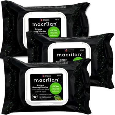 Imagem de Kit 3 Pacotes Lenços Demaquilantes Macrilan RE-02 Limpeza Fácil Pele e