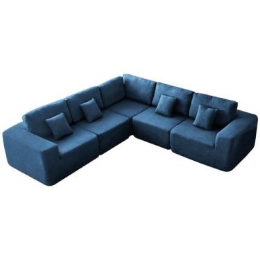 Imagem de Kit Sofá Modular 5 Lugares Moderno Curvo Orgânico Adapt Linho - Doce S