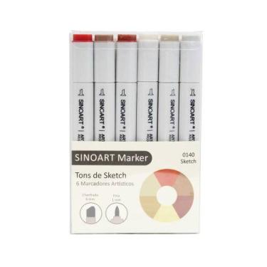 Imagem de Marcador Artístico Sinoart Tons de Sketch com 6 Cores