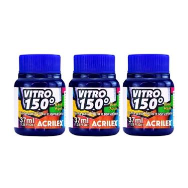 Imagem de Kit Com 3 Tintas Acrilex para Vidro 37ml - Vitro 150 Escolha Sua Cor à Base de Água, Cerâmica e Porcelana Durabilidade e Acabamento Impecável em Projetos de Pintura em Vidro, Porcelana, Cerâmica e Faiança. (Azul Intenso 578)