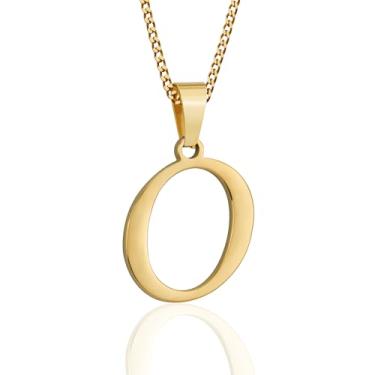 Imagem de Suweibuke Colar com inicial para homens e mulheres, meninos e meninas, banhado a ouro 18K, colar com pingente de 26 letras, joias personalizadas para presentes, Average, Aço inoxidável, Sem Pedra
