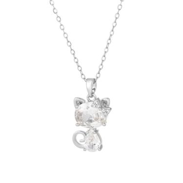 Imagem de Colar feminino com pingente de gato com laço de zircônia cúbica delicada em aço inoxidável 14 K, hipoalergênico, cristal, gatinho, animal, gargantilha ajustável, confortável, fofo, presente de