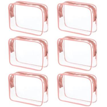 Imagem de Bolsas de cosméticos transparentes para mulheres e homens, bolsas de higiene à prova d'água, bolsas de maquiagem de PVC, estojo organizador com zíper para viagem e banheiro, 6 cores rosa, Sacos à
