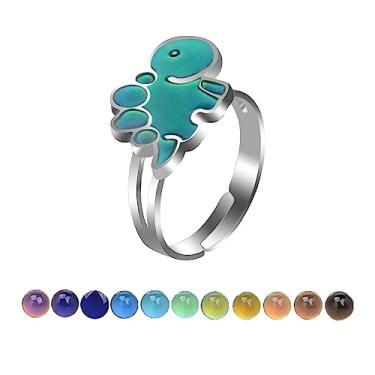 Imagem de AINILOVE Anéis com mudança de cor com sensor de temperatura, anéis fofos de tartaruga/golfinho/baleia/pinguim para meninas, presente de joias de festa de aniversário, Cobre, Pedra de humor