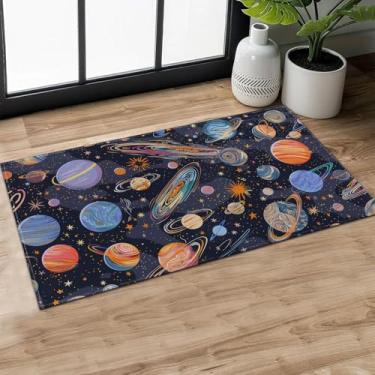 Imagem de MIEPOS Tapete celestial para porta interna, planetas e céu estrelado, tapete de borracha antiderrapante de 75 x 43 cm, tapete de entrada, para sala de estar, escritório, trailer, cozinha, decoração de