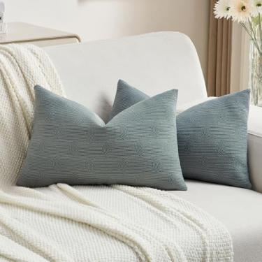 Imagem de FUTEI Capas de almofada decorativas de chenille cinza escuro 30,5 x 50,8 cm conjunto de 2, capas de almofada lombar com estampas geométricas listradas macias, decoração de casa moderna para sofá-cama