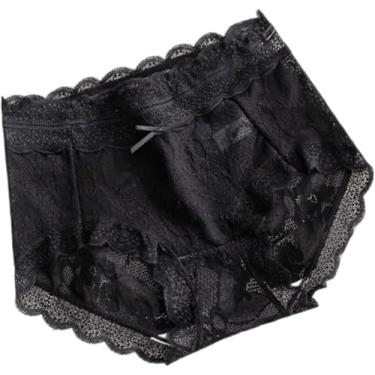 Imagem de Roupa Interior Feminina 3 Unidades Calcinha Feminina Sexy Lace Cuecas Menina Traceless Shorts Finos Cintura Média Sem Costura, Black Temperament, XL