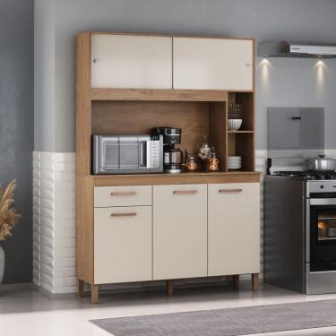 Imagem de Cozinha Compacta Ceara 5 Portas 1 Gaveta Canelato Rustico Com Off White