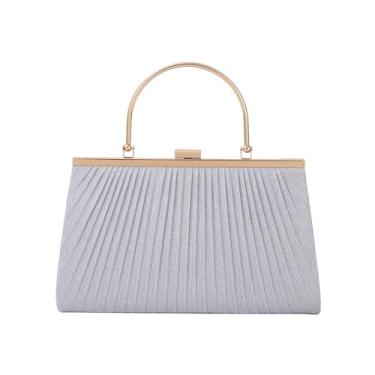 Imagem de VALTESSA Bolsa de noite clutch feminina com alça superior prateada com bolsa de casamento brilhante fosca para festa de formatura, B - Prata, Medium