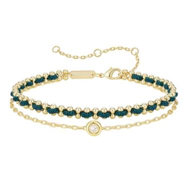 Imagem de KissYan Pulseira de camada dupla para mulheres, pulseira de cordão trançado ajustável, pulseira de cordão colorida banhada a ouro 14K, joia artesanal de praia de verão, One Size, Sem Pedra Preciosa