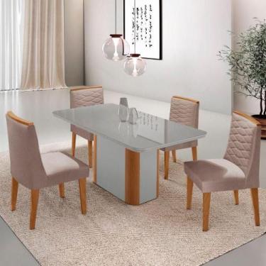 Imagem de Mesa De Jantar Isadora 120cm Tampo Mdf Vidro Com 4 Cadeiras Linho Capu