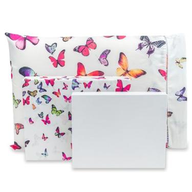 Imagem de Lençol Solteiro 3 Pçs C/ P. Palito Percal 180 Fios Estampado (Borboleta / Branco)