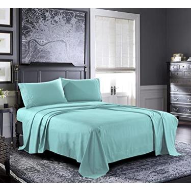 Imagem de Pure Bedding Jogo de lençol King [4 peças, água] - Hotel Luxury 1800 microfibra escovada - macio e respirável - lençol com elástico alto, lençol de cima, fronhas