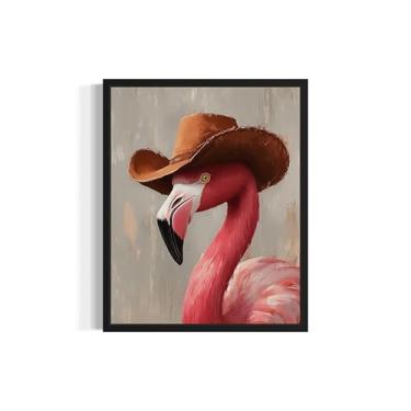 Imagem de Arte de parede de pôster com estampa de cowboy flamingo, casa de fazenda do oeste selvagem para quarto, banheiro, sala de estar 58 (flamingo, 20 x 25 cm, sem moldura)
