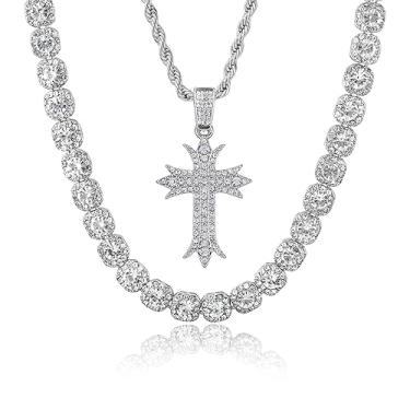 Imagem de ICE STAR Corrente masculina luxuosa de 11 mm quadrada de 11 mm - joia elegante com diamantes simulados, zircônia cúbica em liga durável - disponível em acabamento dourado ou prateado 14k, Zinco, Sem