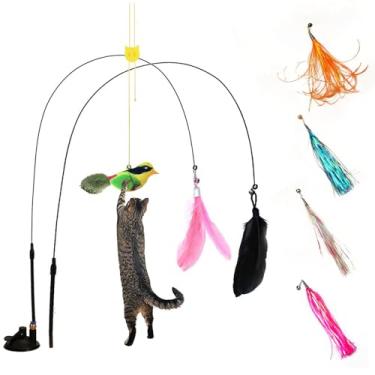 Imagem de Bairdish Brinquedos para gatos, 2 peças de varinha interativa para gatos, 4 peças de reposição de borla, brinquedos para gatos, brinquedos para gatos de porta suspensa, brinquedos reutilizáveis para