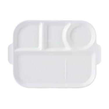 Imagem de Nordic Wind Household simples cor sólida quadrada cerâmica multi-célula prato de café da manhã -12,5 "com placa auricular + tigela de 10,8 cm