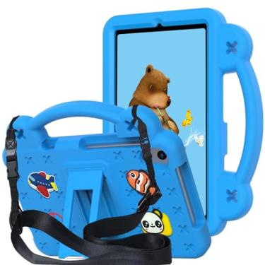 Imagem de Capa infantil para tablet TCL Tab 8 LE (9137W) / TCL Tab 8 WiFi (9132X) / TCL Tab 8 Plus (9138S) 8 polegadas, mangas protetoras de EVA leves à prova de choque com alça de ombro, suporte e alça, azul