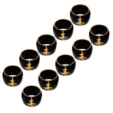 Imagem de Kit 10 Porta Guardanapo Preto Com Ideograma Japonês Dourado - AC