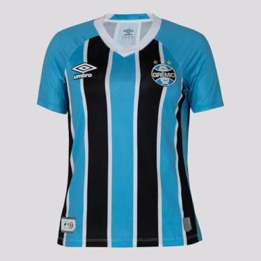 Imagem de Camisa Feminina Umbro Grêmio Of.1 2025 Torcedora, Azul/Preto/Branco, GG