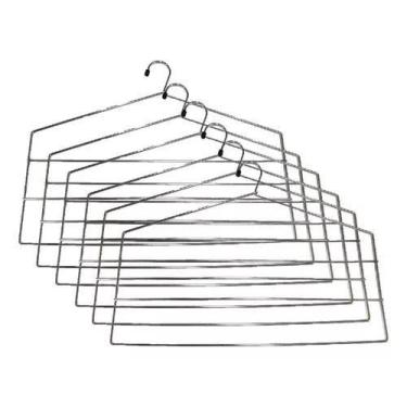 Imagem de Kit 6 Cabides Para Calças Triplo Aço Cromado Reforçado - Losam