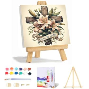 Imagem de VIGEGU Kit de pintura de flores cruzadas por números para adultos com moldura - Pintura por número com cavalete de madeira, faça você mesmo, kits de pintura para adultos por números, pacote com caixa