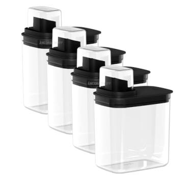 Imagem de Kit 4un Dispenser Flow 1,5 Litros Sabão Líquido Amaciante Alvejante Organizador de Lavanderia (PRETO)