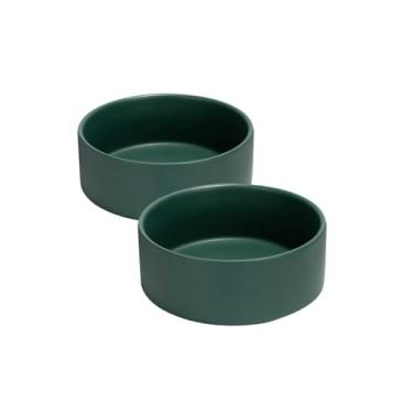 Imagem de SPUNKYJUNKY Tigela de cerâmica para cães e gatos de 382 g, tigela de água moderna e pesada para comida verde (embalagem com 2)