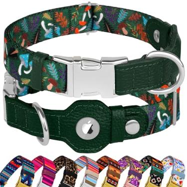 Imagem de Coleira para cães AirTag para raças pequenas, médias e grandes - Coleira ajustável com suporte para Airtag - Rastreador de couro macio GPS Apple Air Tag Coleiras para animais de estimação (grande