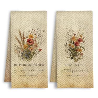 Imagem de HSIASHENG Toalhas de cozinha cristãs florais vintage, lamentações 3:23, versículo bíblico, toalhas de chá, presentes de fé religiosa, toalha de mão decorativa para banheiro, cozinha, 40,6 x 61 cm