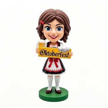 Imagem de Caneca de cerveja personalizada Oktoberfest Lady Bobblehead segurando placa Oktoberfest decoração estilo bávaro para entusiastas do festival ideal para presentes de festival de cerveja bar homem