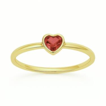Imagem de Anel em ouro 18k coração pedra varias cores - ZAIAJOIAS, Vermelho, 17