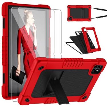 Imagem de Capa para Callsky-Tab Ctab 10 de 10,1 polegadas com 2 peças protetoras de tela, capa infantil à prova de choque com alça de ombro para tablet Callsky-Tab Ctab 10/Cpad 10 de 10,1 polegadas (vermelho