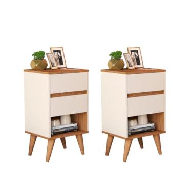 Imagem de Kit 02 Mesa de Cabeceira Quarto com Nicho e 02 Gavetas Duda (Off/Nature)