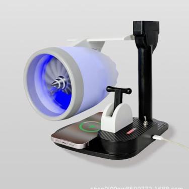 Imagem de Diydeg Ventilador Turbo de Mesa Criativo, Ventilador com Motor a Jato 3 em 1 com Umidificador e Carregamento Sem Fio de 15 W, Ventilador de Mesa em Formato de Motor de Avião (Luz azul)