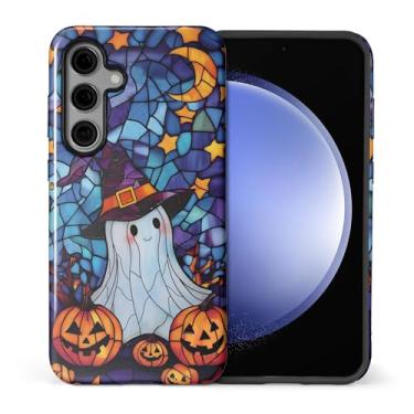 Imagem de Toulas Capa para Samsung Galaxy S23 FE, capa rígida de camada dupla híbrida resistente a arranhões, fantasma de bruxa de vidro colorido de Halloween