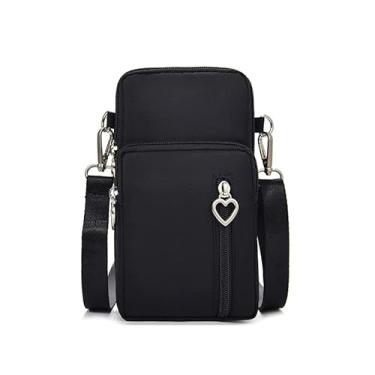 Imagem de Kkauuope Bolsa tiracolo pequena para mulheres, bolsa de ombro de nylon durável de grande capacidade com entrada embutida para fone de ouvido, Preto, Transversal