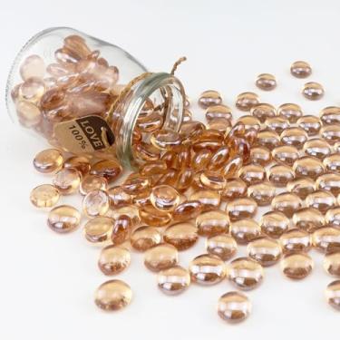 Imagem de ginojex Contas de vidro de 1 kg, enchimento de vaso, decoração de cascalho, mármores de vidro plano, pedras, pedras, aquário, rochas, arte decorativa para casa, artesanato - champanhe