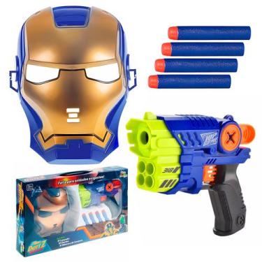 Imagem de Kit Infantil Máscara Heroi E Lançador De Dardos Espuma Brinquedo De Aç