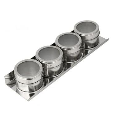 Imagem de Conjunto Porta-Temperos com 4 Potes Inox + Suporte – Porta Condimentos com Visor Acrílico, Vedação Total e Base de Alta Fixação