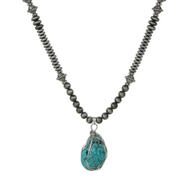 Imagem de Jules D. Boho Colares de contas turquesa com pingente de cruz feito à mão para mulheres, estilo ocidental, moderno, Páscoa, religiosa, religiosa, joias, presentes, Standard, Prata Prata Turquesa