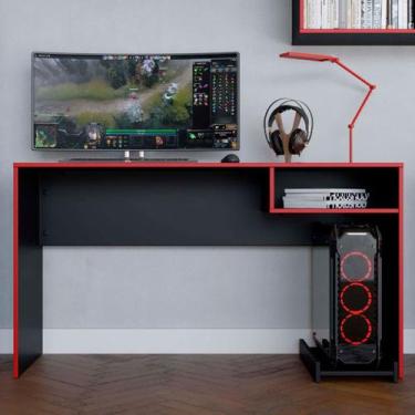 Imagem de Mesa Gamer Pixel Preto/Vermelho - Caemmun, Preto, Moderno