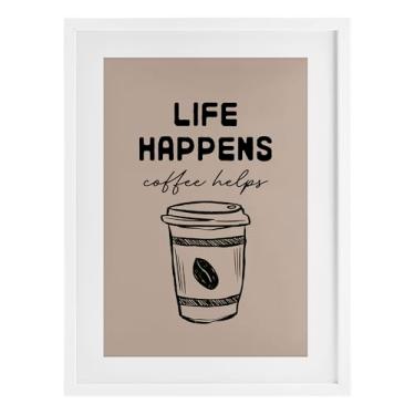 Imagem de Stupell Industries Impressão emoldurada Life Happens Coffee Helps White Under Glass da JJ Design House LLC, 50 x 35 cm