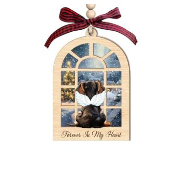 Imagem de Enfeite de Natal memorial de cachorro Dachshund - 2 camadas de madeira e acrílico - Forever In My Heart Pet Loss Homenagem lembrança para decoração de árvore de férias e presente de lembrança para