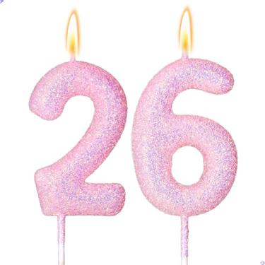 Imagem de 26 velas decorações de aniversário de 26 anos para meninas, rosa 26 velas para bolo de aniversário, 26 enfeites de bolo para meninas de 26 anos, decoração de bolos, lembrancinhas de artigos de festa