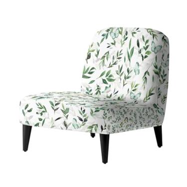 Imagem de Kuiaobaty Capa de cadeira de eucalipto em aquarela com detalhes sem braços, folhas verdes, chinelo sem braço, capa de cadeira elástica, protetor de móveis, removível, lavável para casa, hotel, sala de